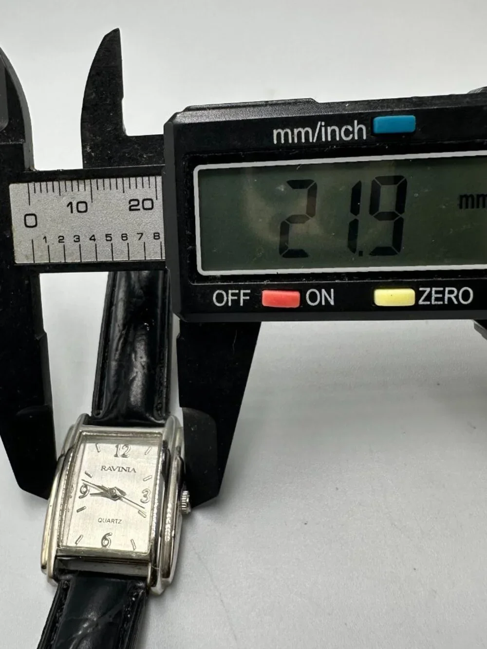 3/$30 Ravinia Watch Women Silver 21MM Rectangle Case Black Leather Band 7.5
